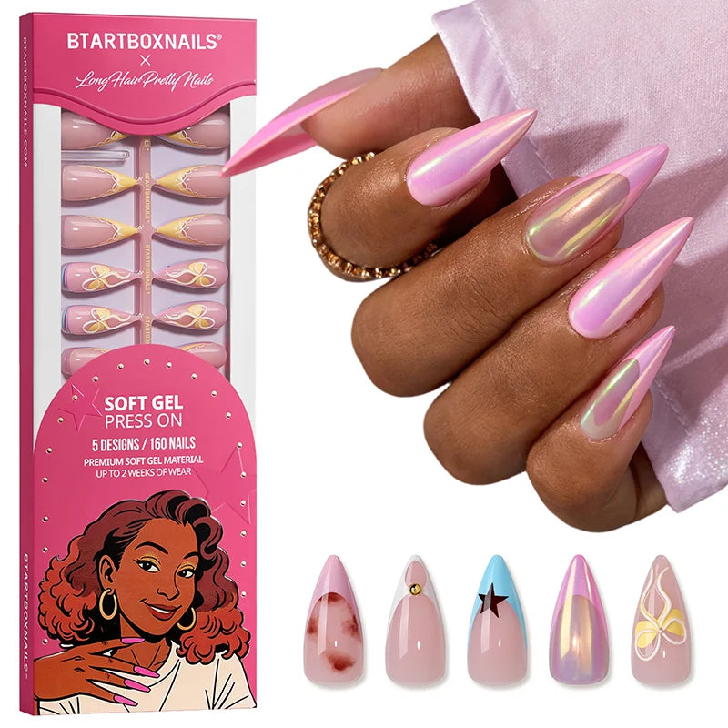 Blooming Stardust Long Stiletto - Soft Gel Press On