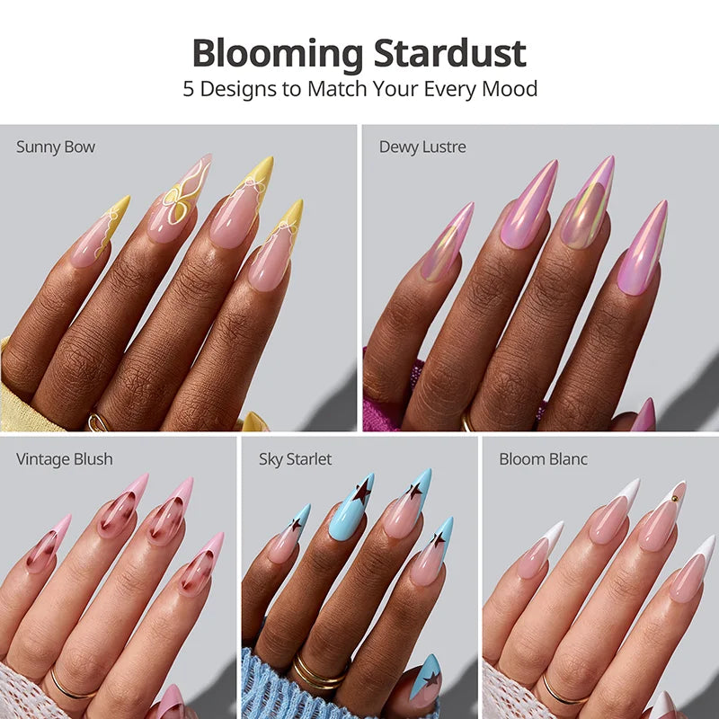 Blooming Stardust Long Stiletto - Soft Gel Press On