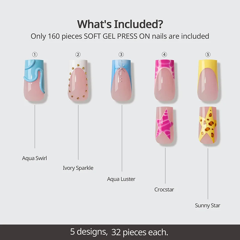 Star Bloom Long Square - Soft Gel Press On