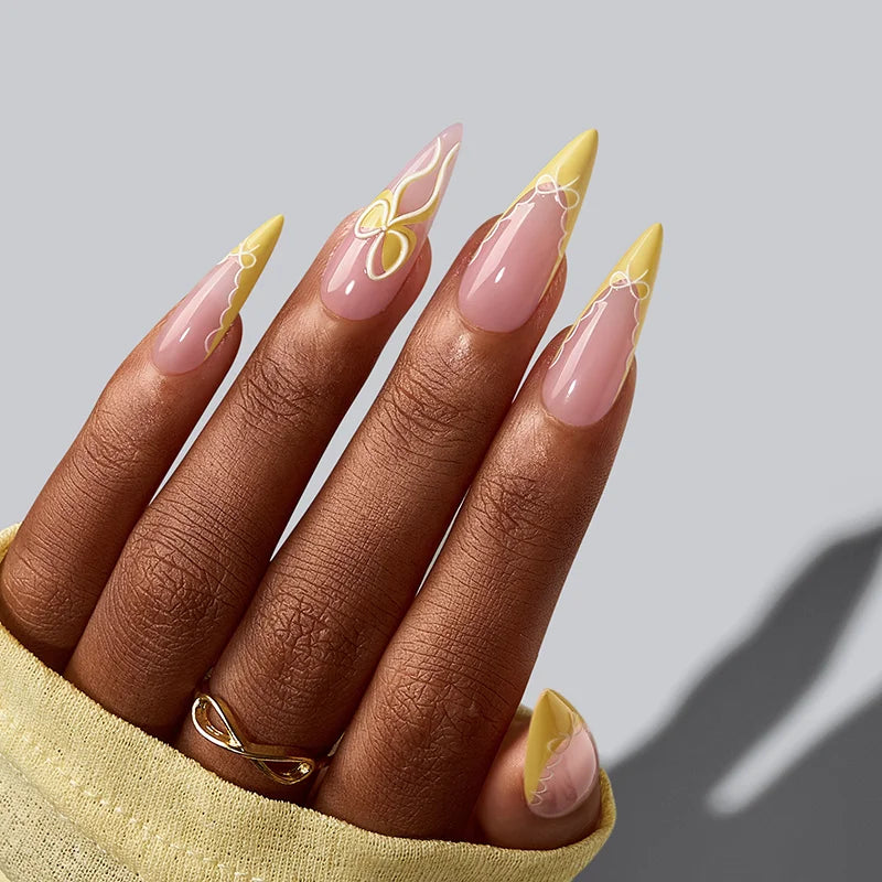 Blooming Stardust Long Stiletto - Soft Gel Press On