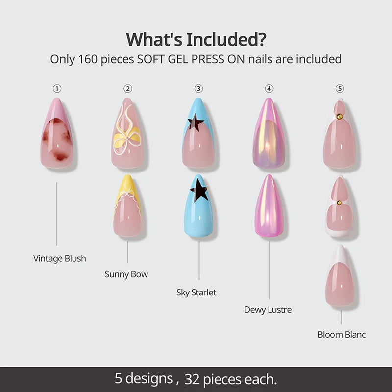 Blooming Stardust Long Stiletto - Soft Gel Press On
