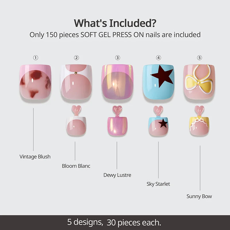 Blooming Stardust Toe Nail - Soft Gel Press On